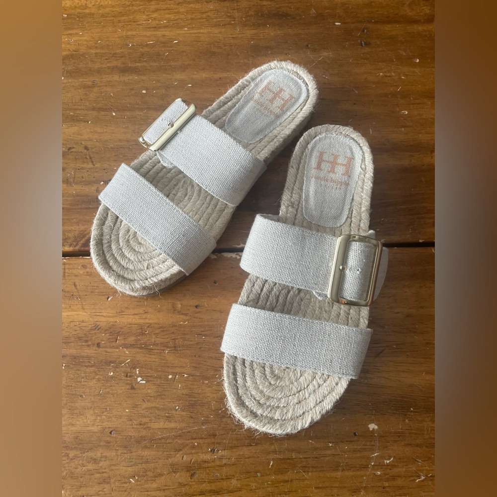 Haute Hippie Sandals Women espadrille Sandal slip on buckle Flat Size 7 Beige